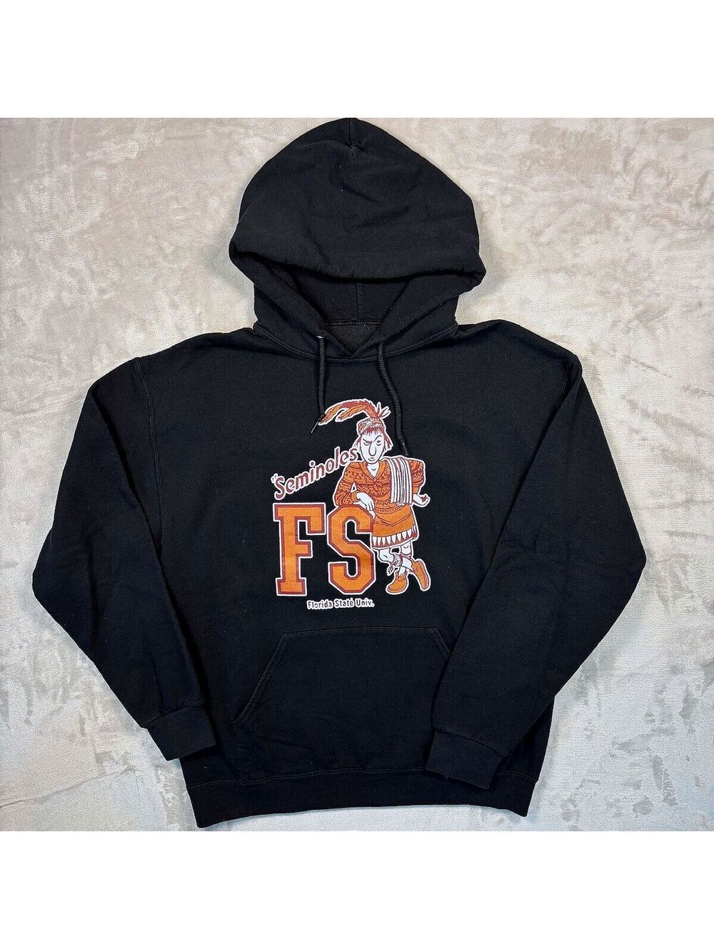 Florida State Seminoles Hoodie FSU Mascot Graphic Black Vintage Style Large